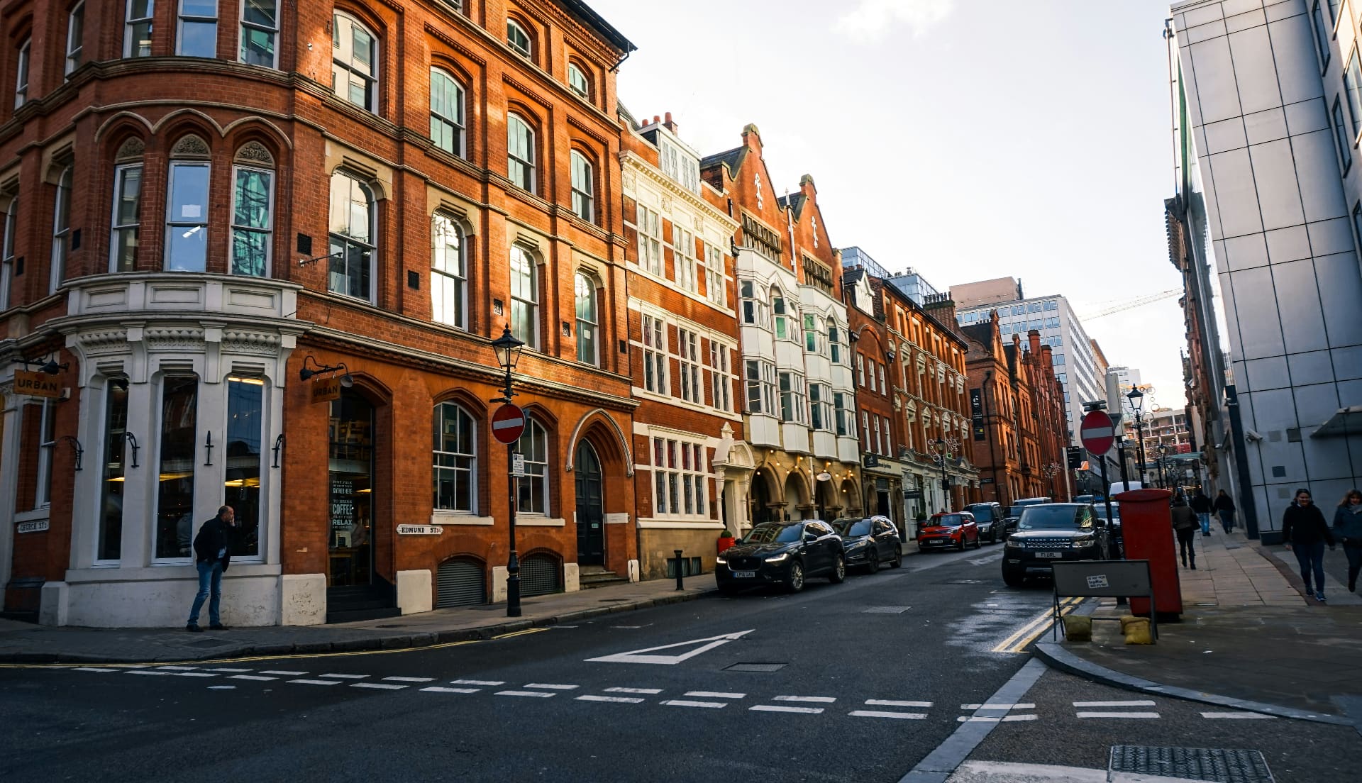 Red brick Victorian buildings on Edmund Street, Birmingham — social media agency in Birmingham
